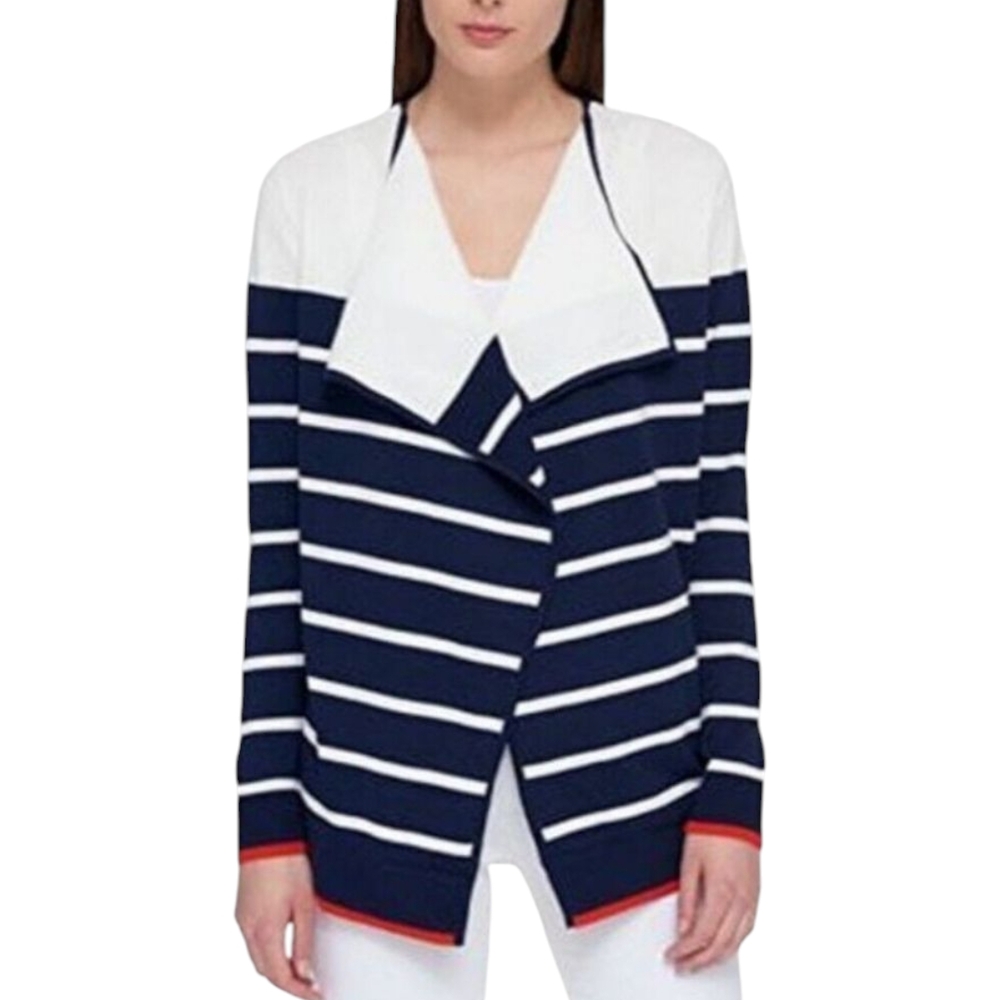 Tantrums Navy & White Striped Nautical Anchor Flyaway Cardigan Size Large